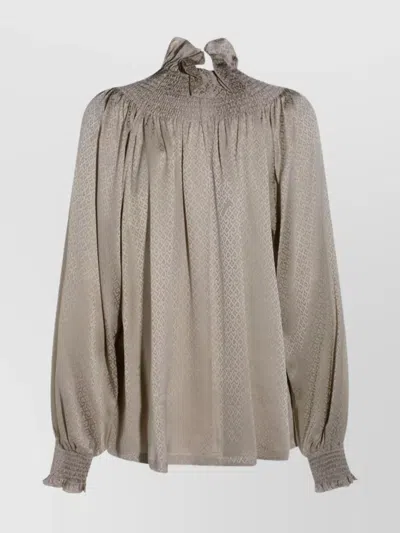 Burberry High Neck Long Sleeve Top With Ruffle In Gray