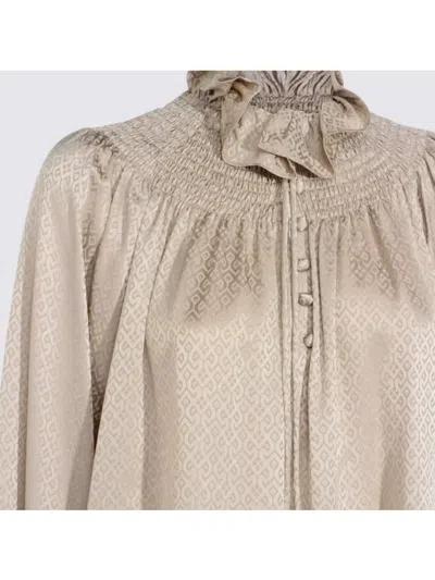 Burberry High Neck Long Sleeve Top With Ruffle In Gray