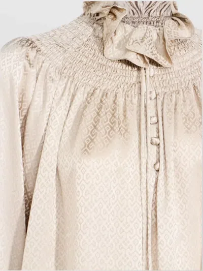 Burberry High Neck Long Sleeve Top With Ruffle In Gray