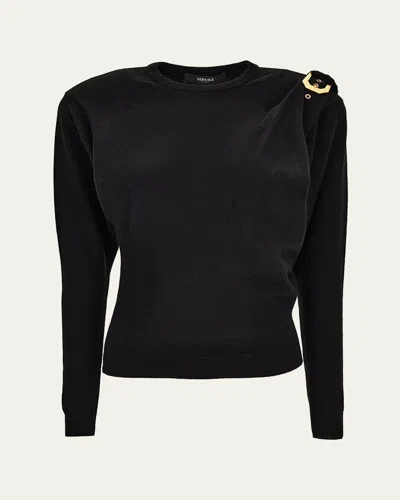 Versace Wool Sweater With Buckle Detail And Long Sleeves In Black