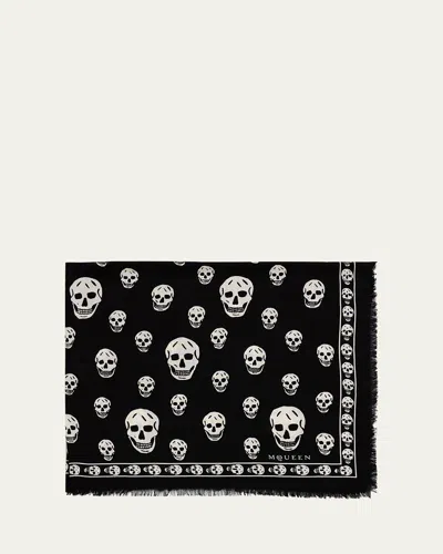 Alexander Mcqueen Fringed Skull Print Rectangular Scarf