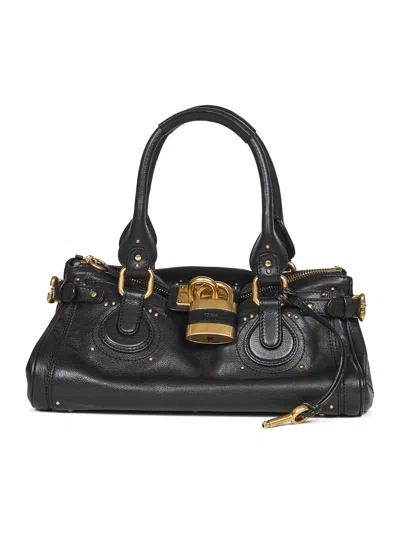 Chloé Structured Shoulder Bag With Padlock And Studs In Black
