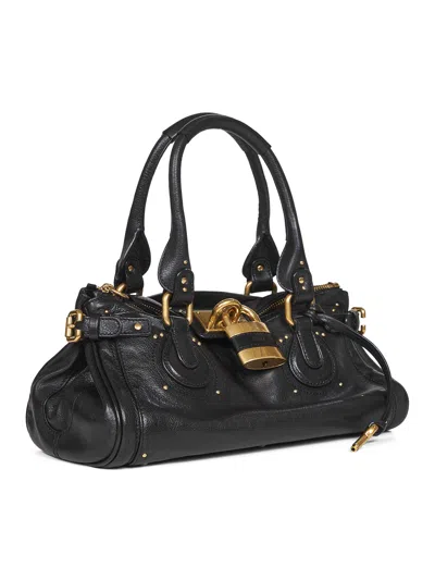 Chloé Structured Shoulder Bag With Padlock And Studs In Black