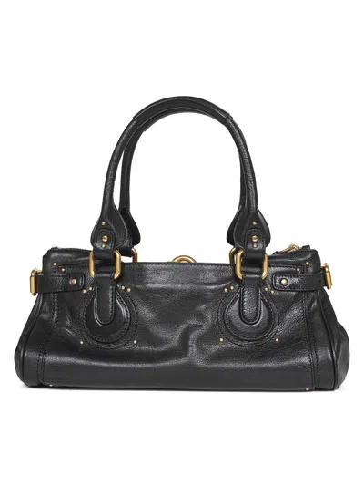 Chloé Structured Shoulder Bag With Padlock And Studs In Black