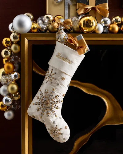 Neiman Marcus Silver & Gold Center Snowflake Stocking, Personalized In Multi