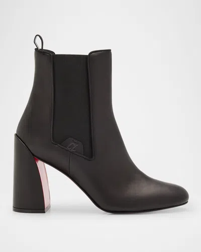 Christian Louboutin Turelastic Leather Red Sole Ankle Booties In Black