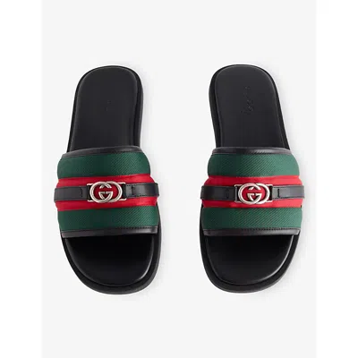 Gucci Men Gg Motif Slider Sandals In White