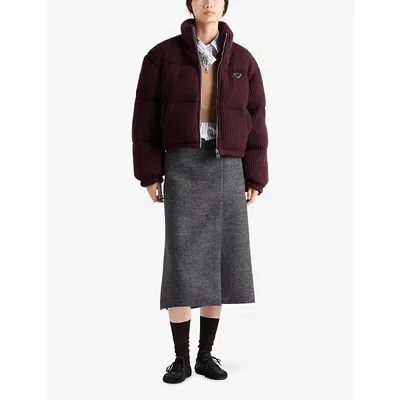 Prada Cropped Cashmere And Wool Down Jacket In Brown