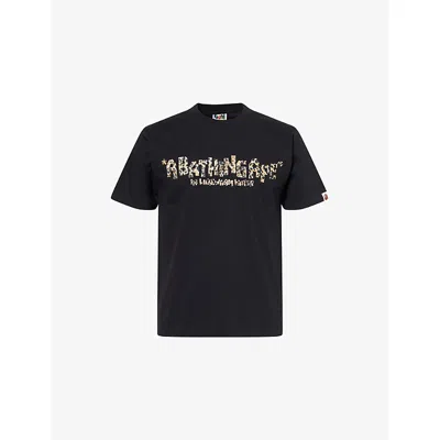 A Bathing Ape Mens Black Wild Leopard Logo-print Cotton-jersey T-shirt Xxl In Black