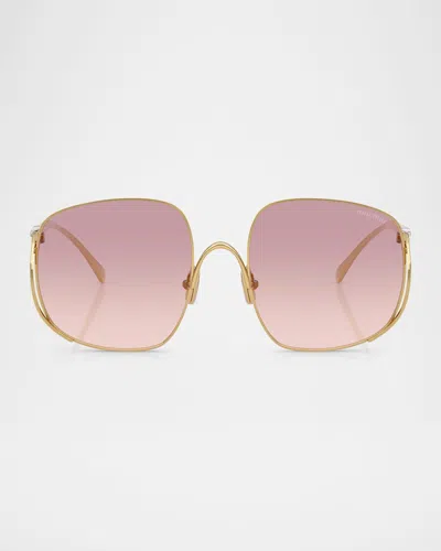 Miu Miu Mu A57s 57mm Gradient Square Sunglasses In Gold