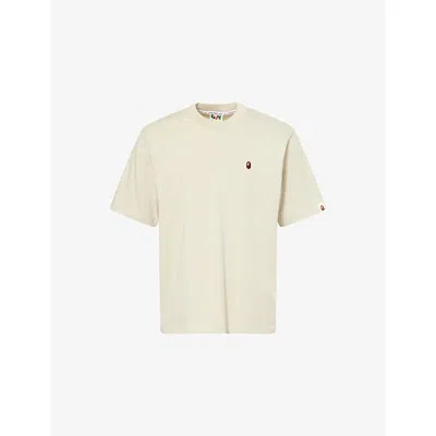 A Bathing Ape Mens Beige One Point Brand-embroidered Cotton-jersey T-shirt In Neutral