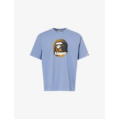 A Bathing Ape Mens Navy Ape Head Brand-print Cotton-jersey T-shirt In Blue