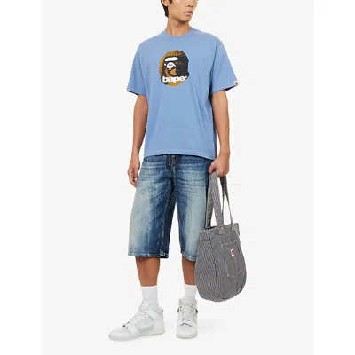 A Bathing Ape Mens Navy Ape Head Brand-print Cotton-jersey T-shirt In Blue