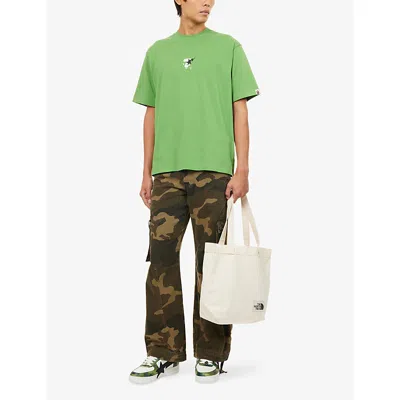 A Bathing Ape Mens Green Sta Ape Brand-print Cotton-jersey T-shirt Xl In Green