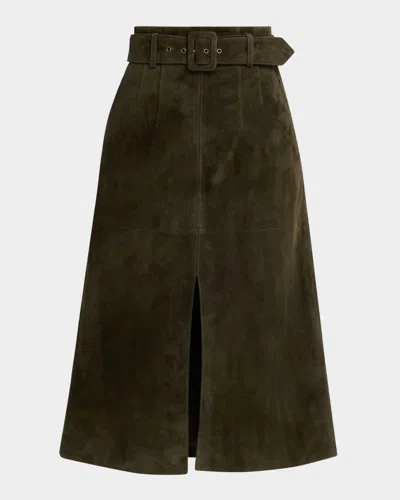 Veronica Beard Alexie Belted Suede Midi Skirt In Brown
