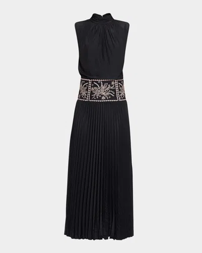 Ramy Brook Kimberly Embroidered Pleated Midi Dress In Animal Print