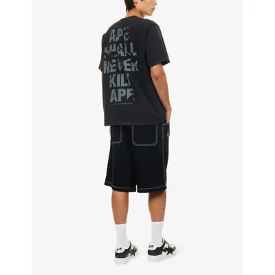 A Bathing Ape Mens Black Ape Head Brand-print Cotton-jersey T-shirt In Black