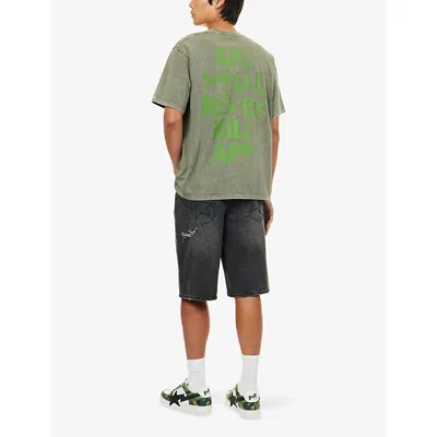 A Bathing Ape Mens Olive Drab Ape Head Brand-print Cotton-jersey T-shirt Xl In Green