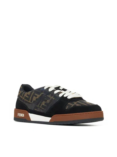 Fendi Match Ff Jacquard Low-top Sneakers In Brown