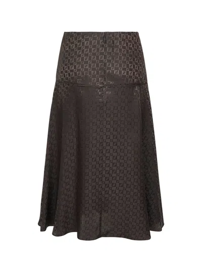 Fendi Women Midi Ff Jacquard Silk Skirt In Brown