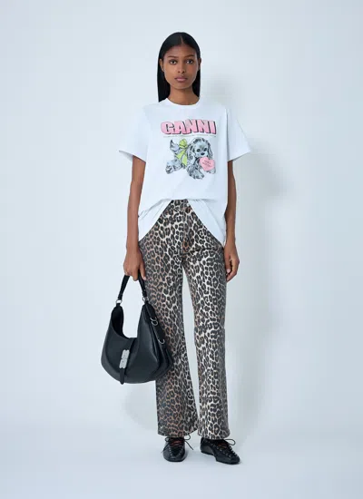 Ganni Women Puppy Print And Logo T-shirt In White