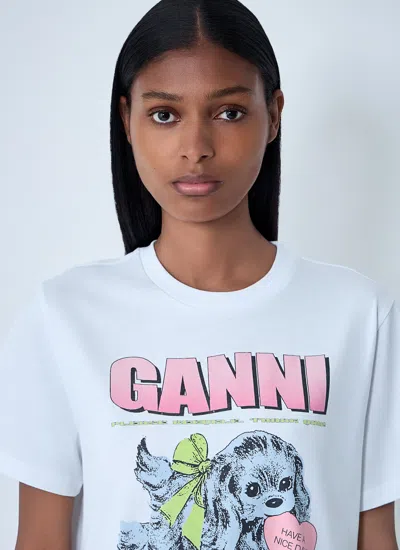 Ganni Women Puppy Print And Logo T-shirt In White