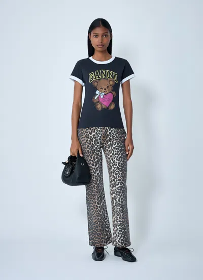 Ganni Graphic Print Crew Neck Short Sleeve Top In Blue