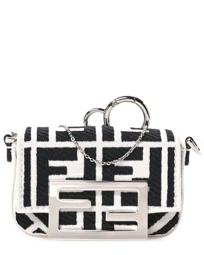 Fendi Black Vitello King Leather Ff Embroide Nano Maxi Buckle Baguette Charm  (authentic Pre-loved) In Multi