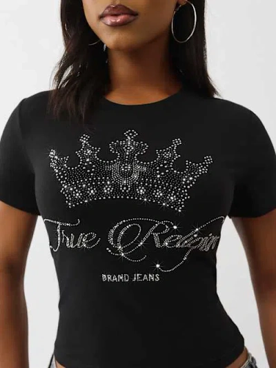 True Religion Women's Crystal Crown Logo Baby T-shirt In Black