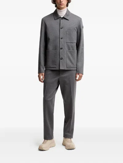 Moncler Button-fastening Jersey Trousers In Gray