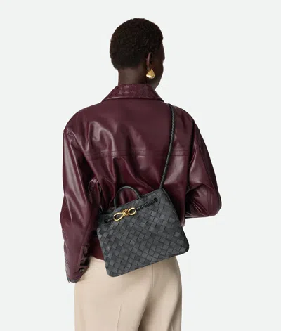 Bottega Veneta Womens Graphite-mb-graphite Andiamo Small Intrecciato Leather-suede Shoulder Bag In Gray