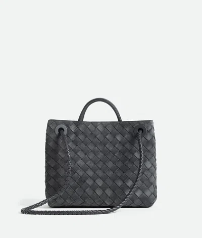 Bottega Veneta Womens Graphite-mb-graphite Andiamo Small Intrecciato Leather-suede Shoulder Bag In Gray
