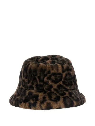 Apparis Amara Brown Bucket Hat With Leopard Motif In Ecofur Woman In Brown