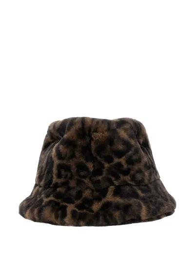 Apparis Amara Brown Bucket Hat With Leopard Motif In Ecofur Woman In Brown