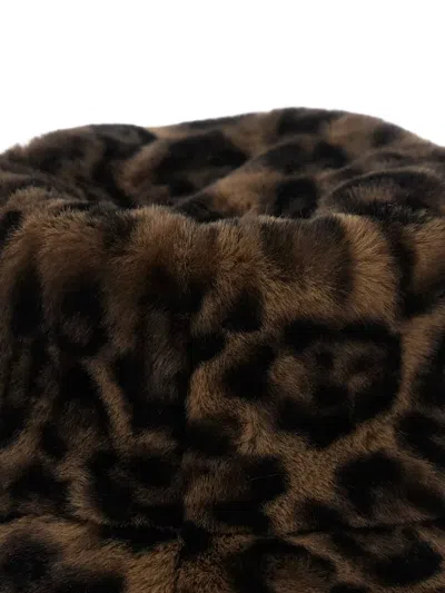 Apparis Amara Brown Bucket Hat With Leopard Motif In Ecofur Woman In Brown