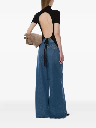 Alberta Ferretti Turtleneck Sweater With Open Back And Tie In Black