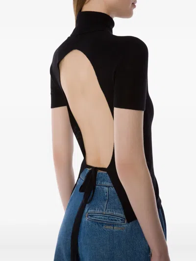 Alberta Ferretti Turtleneck Sweater With Open Back And Tie In Black
