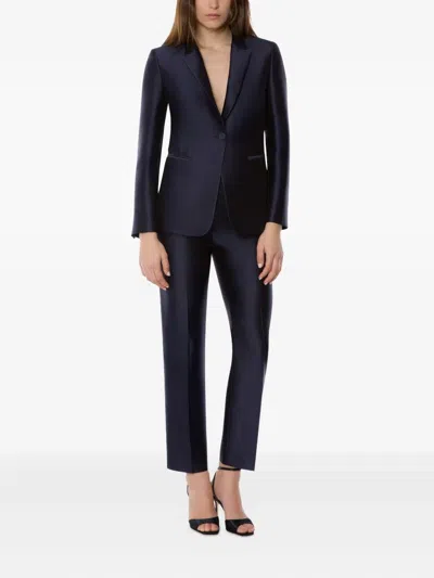 Alberta Ferretti Single-breasted Jacket In Glossy Silk-blend Satin Women In Blue