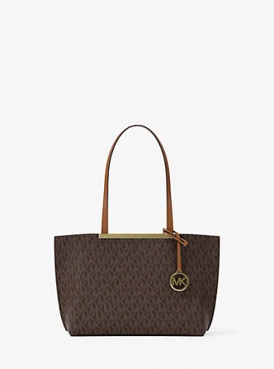 Michael Kors Evelyn Small Signature Logo Tote Bag In Brown