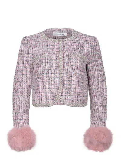 Self-portrait Self Portrait Crystal-embellished Tweed Jacket In Pink