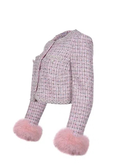 Self-portrait Self Portrait Crystal-embellished Tweed Jacket In Pink