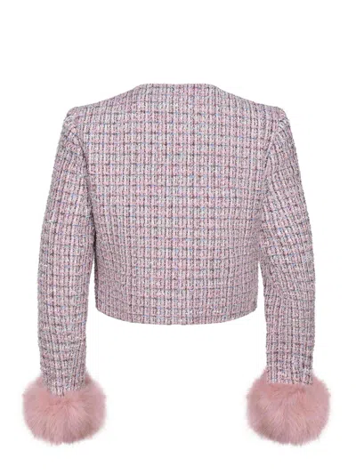 Self-portrait Self Portrait Crystal-embellished Tweed Jacket In Pink