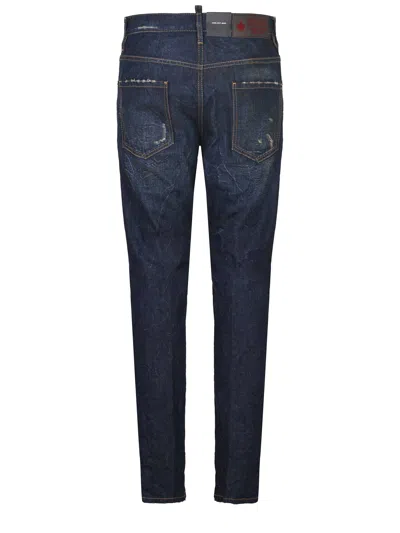 Dsquared2 Dark Indigo Slim-fit Denim Jeans With Distressed Details In Blue