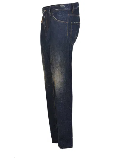 Dsquared2 Dark Indigo Slim-fit Denim Jeans With Distressed Details In Blue