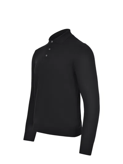 Tagliatore Palmer Long-sleeved Knitted Polo Shirt In Black
