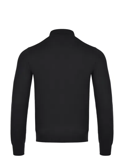 Tagliatore Palmer Long-sleeved Knitted Polo Shirt In Black
