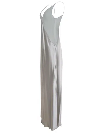 Alberta Ferretti Flowing Evening Dress With Deep V-back And Spaghetti Straps In Gray