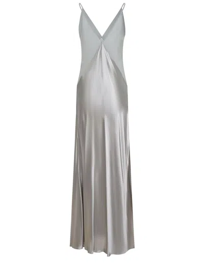 Alberta Ferretti Flowing Evening Dress With Deep V-back And Spaghetti Straps In Gray