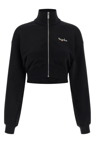 Off-white Floral Print Cropped Sweatshirt With High Collar In Black