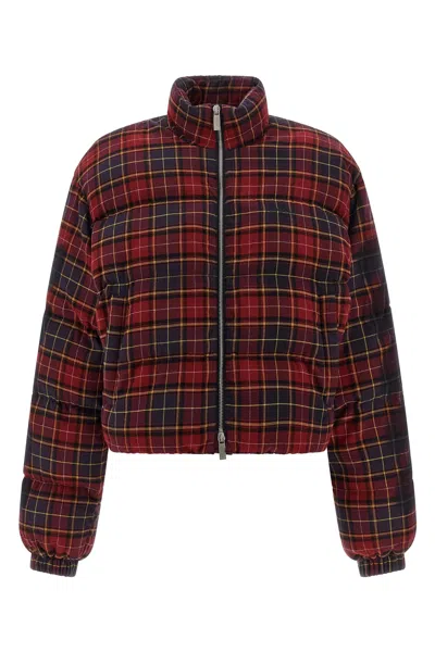 Off-white 'check Flan Arrow Spray' Down Jacket In Burgundy
